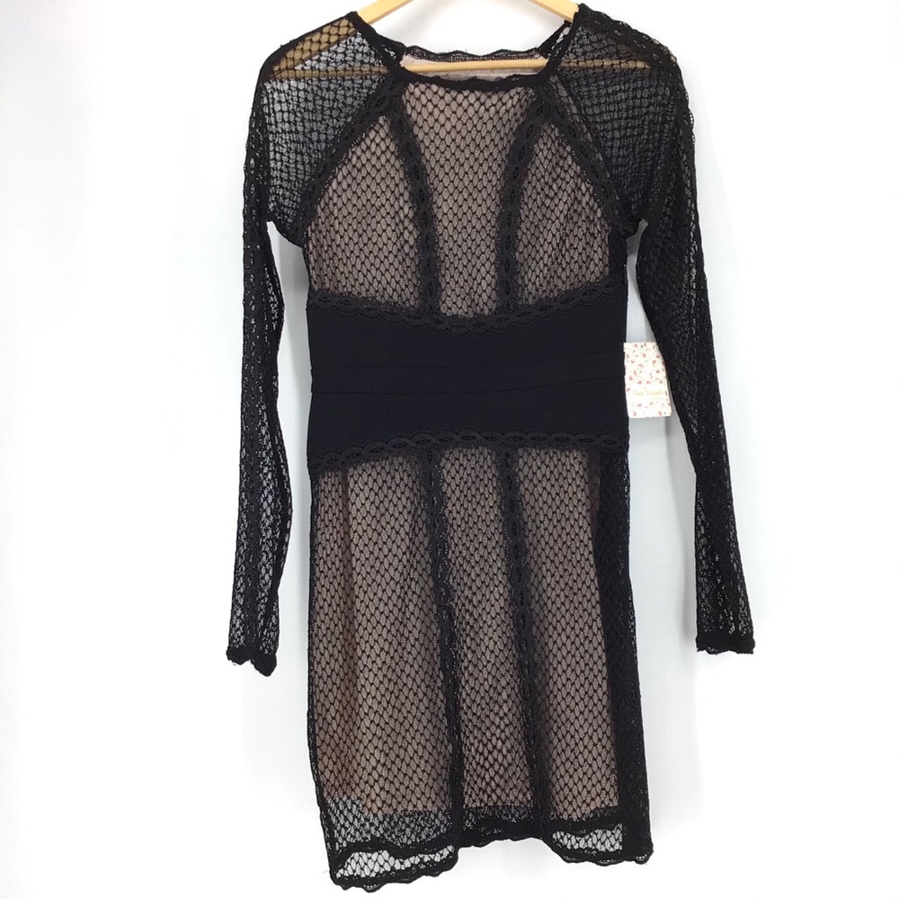 Free People Mixed Lace & Mesh Body-Con Dress NWT